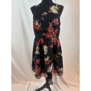 Chic Black Floral Sleeveless‎ Fit Flare Dress Women's Elegant Party Cocktail